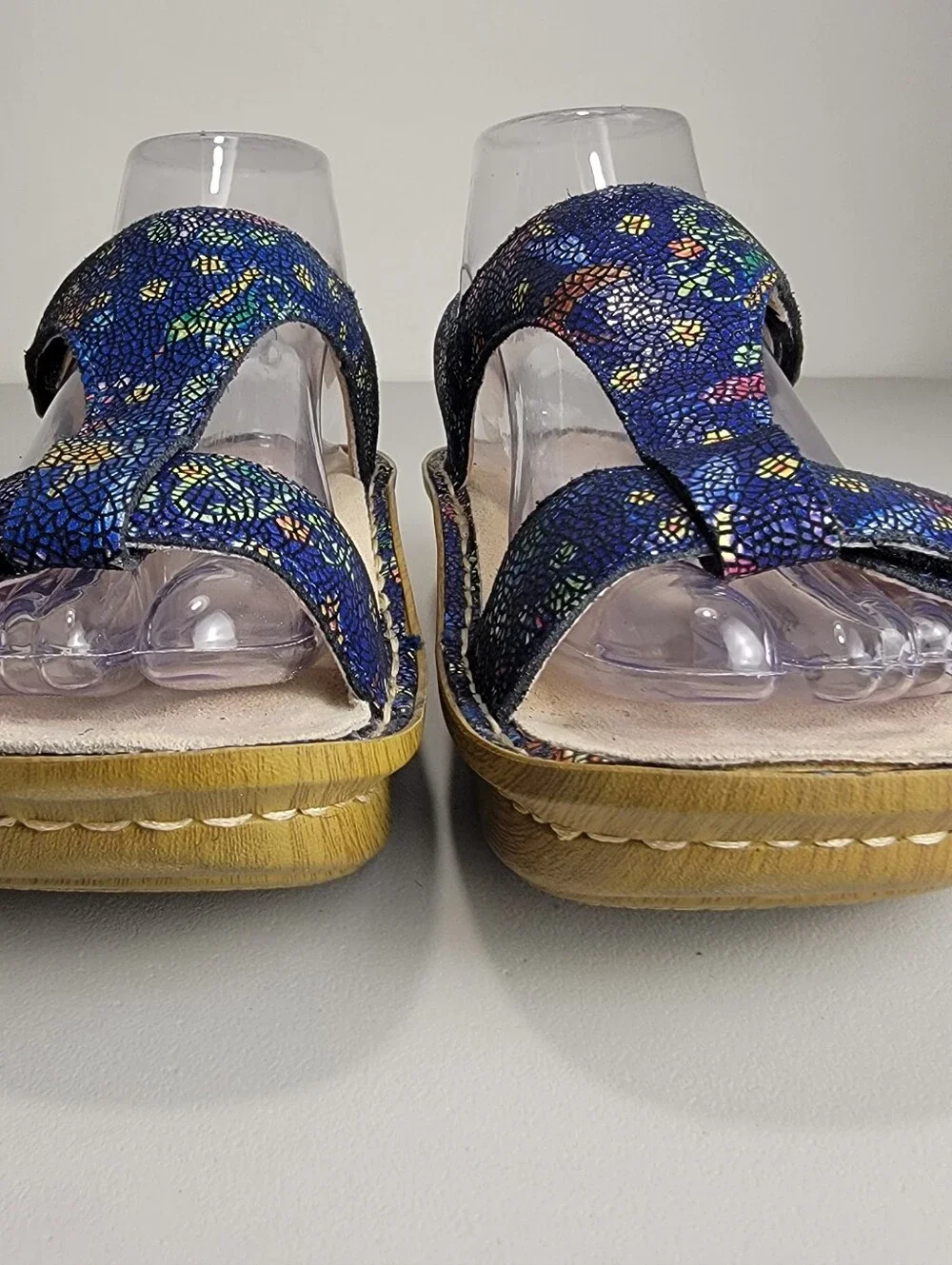 Alegria Women’s Kendra Leather Sandals Birdland Mosaic Adjustable EU37/US 7-7.5